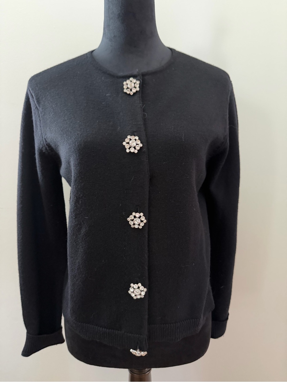Talbots Black Sweater Cardigan Top with large rhinestone buttons Size M